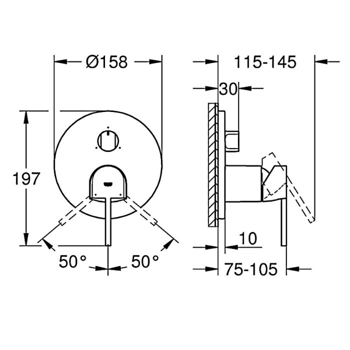 Змішувач прихованого монтажу для душу Grohe Plus 24093AL3 графіт темний матовий