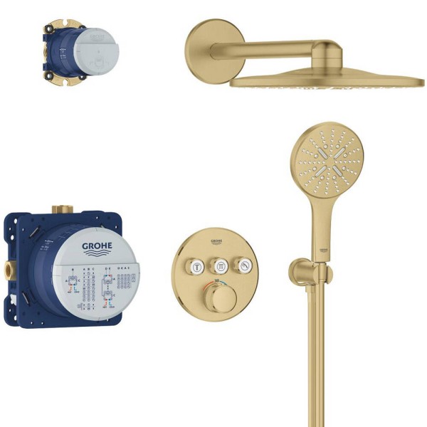 Душова система прихованого монтажу Grohe Grohtherm SmartControl 34863GN0 з термостатом на 3 виходи, брашоване золото