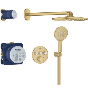 Душова система прихованого монтажу Grohe Grohtherm SmartControl 34863GN0 з термостатом на 3 виходи, брашоване золото