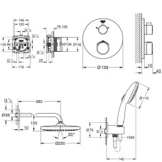 Душова система прихованого монтажу Grohe Grohtherm UA26415SC9 з термостатом, чорний матовий