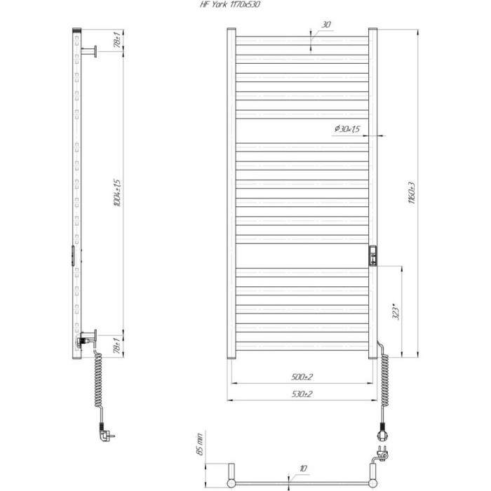 Рушникосушарка електрична Hygge Family York 6.1.0503.06.BM 1170x530 мм, чорний матовий