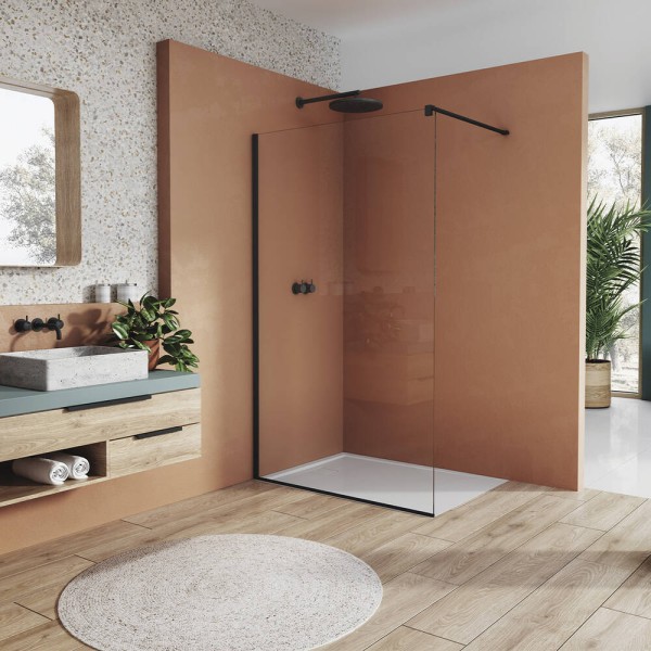 Душова стінка Ronal Easy BlackLine Walk-in STR4P1000607 100х200 см профіль чорний матовий, скло прозоре