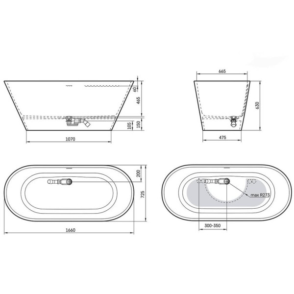 Ванна зі штучного каменю Devit Style17070130W 166х72,5 см, білий глянець