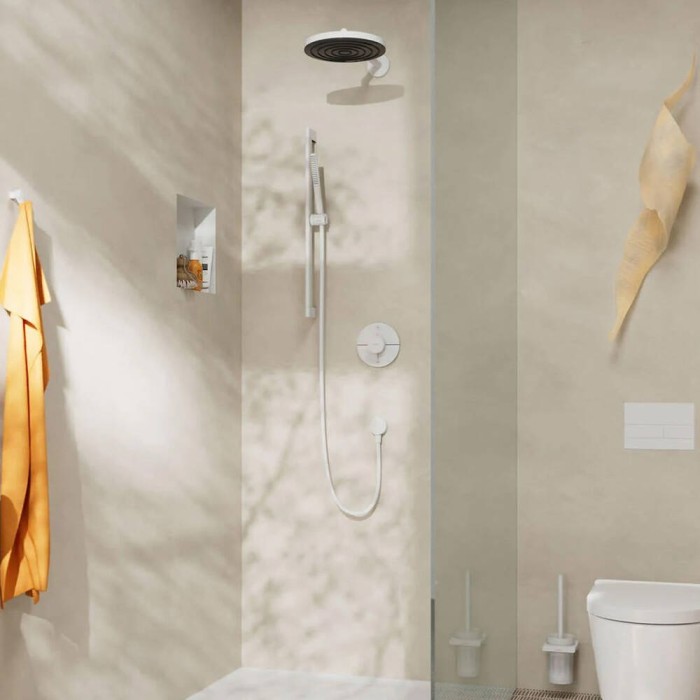 Душова стійка 65 см із тримачем-слайдером та душовим шлангом 160 см Unica Shower bar S Puro Hansgrohe 24402700 білий матовий Душова стійка 65 см із тримачем-слайдером та душовим шлангом 160 см Unica Shower bar S Puro Hansgrohe 24402700 білий матовий