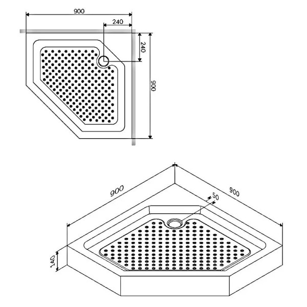 Душовий піддон AM.PM Gem W90UT-405-090BT 90x90 см п'ятикутний