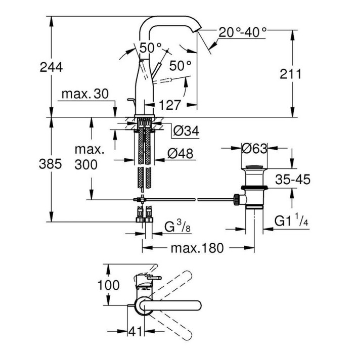 Змішувач для раковини Grohe Essence 24174GL1 L-розмір, золото