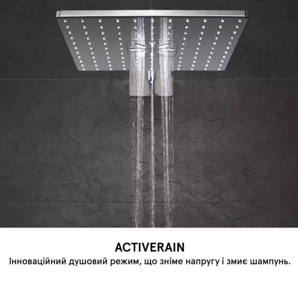 Верхній душ Grohe Rainshower SmartActive Cube 26479AL0 з кронштейном 430 мм, графіт