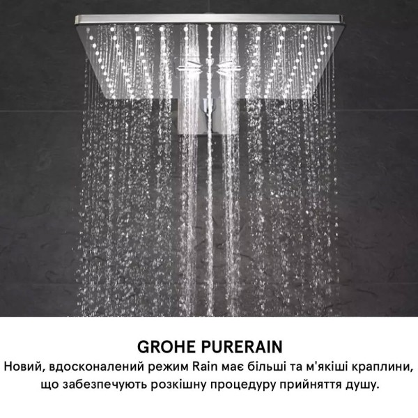 Верхній душ Grohe Rainshower SmartActive Cube 26479AL0 з кронштейном 430 мм, графіт