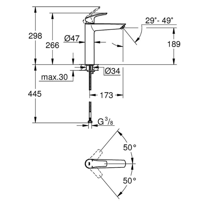 Змішувач для раковини Grohe Eurosmart 23971003 XL розмір, хром