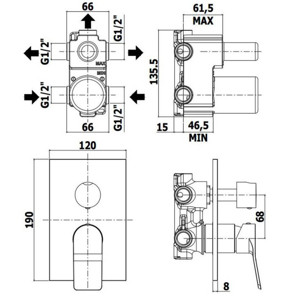 Змішувач прихованого монтажу для ванни/душу Paffoni Tilt TI019BO/M на 3 споживача, білий матовий