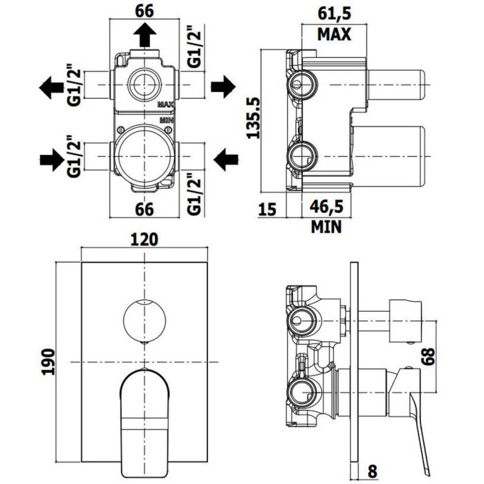 Змішувач прихованого монтажу для ванни/душу Paffoni Tilt TI019BO/M на 3 споживача, білий матовий