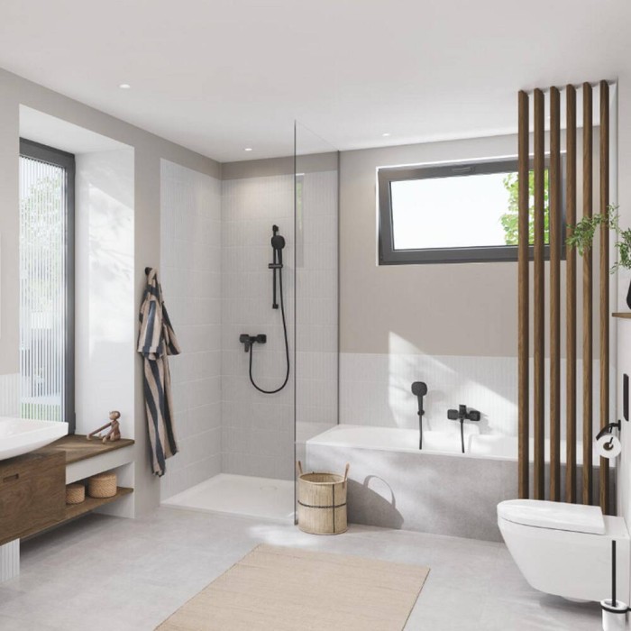 Змішувач для ванни Grohe Cubeo 1018142430 з душовим набором, чорний матовий Змішувач для ванни Grohe Cubeo 1018142430 з душовим набором, чорний матовий