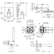 Душова система прихованого монтажу Grohe Eurocube Tempesta Cube 250 UA26417SC2 на 3 споживачі