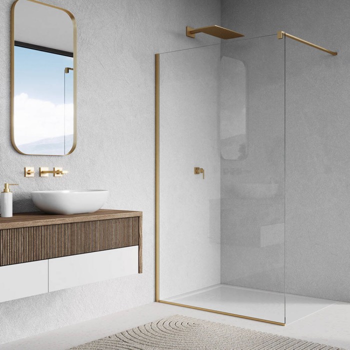 Душова стінка Walk-in Ronal Easy STR4P1001307 100х200 см профіль матове золото, скло прозоре