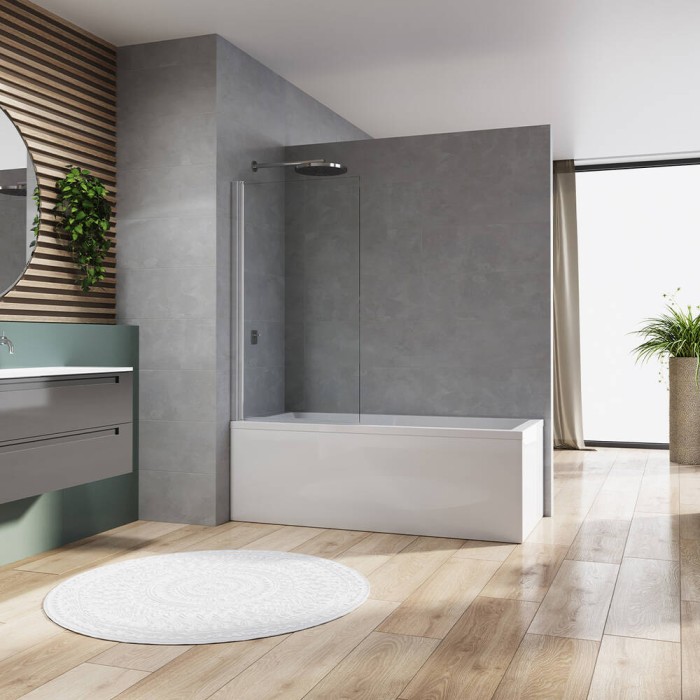 Шторка для ванни Ronal Arelia D20B10804007 140x80 см, срібло поліроване, прозоре скло універсальна