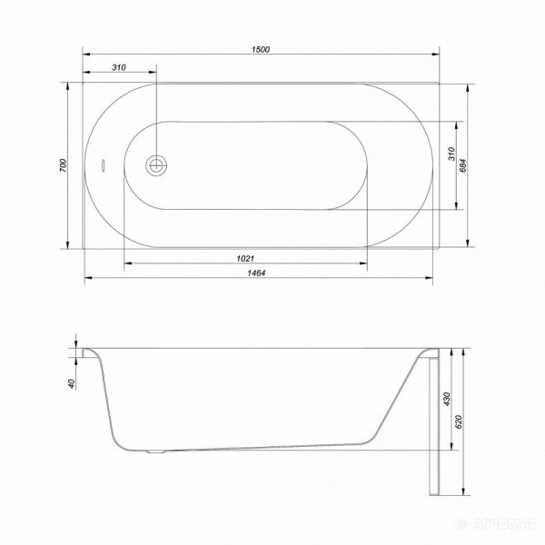 Ванна акрилова Cersanit Octavia 150x70 см з ніжками PW01