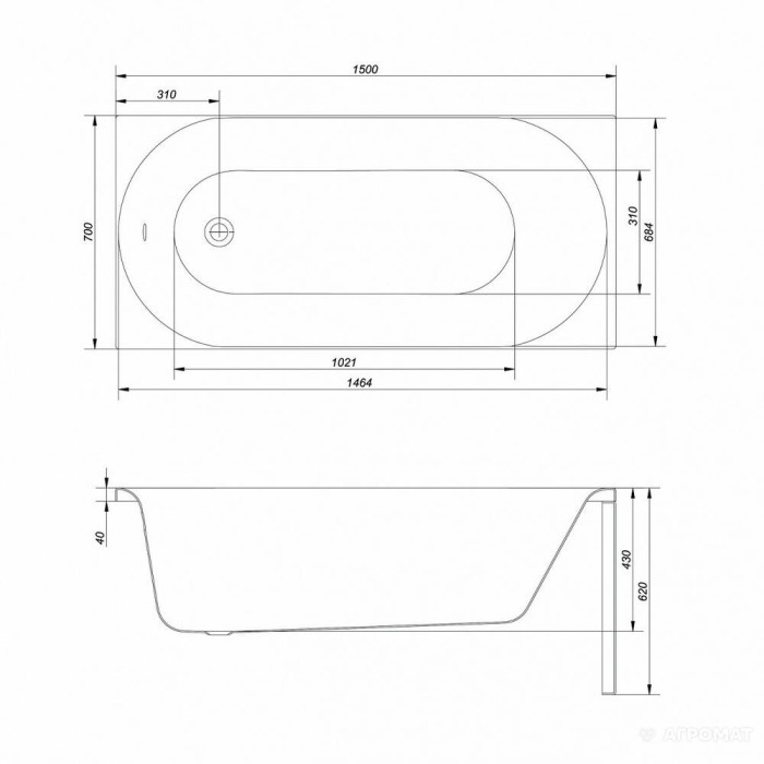 Ванна акрилова Cersanit Octavia 150x70 см з ніжками PW01