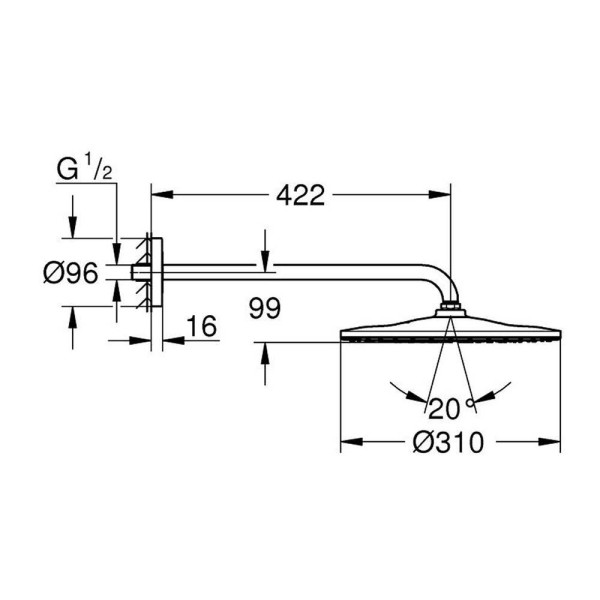 Верхній душ Grohe Rainshower 310 Mono 26558GN0 з кронштейном, брашоване золото