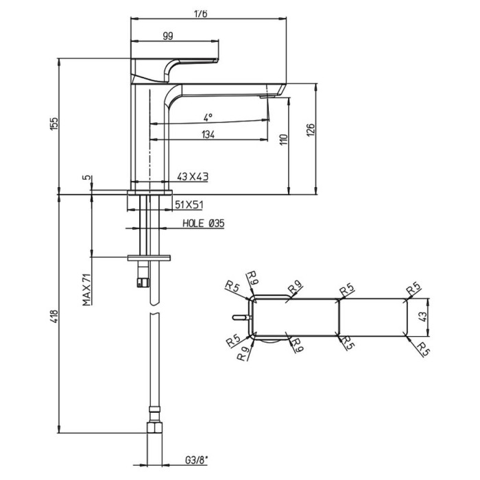 Змішувач для раковини Villeroy&Boch Subway 3.0 TVW112003000K5 чорний матовий