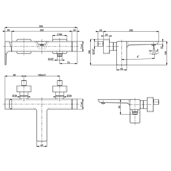 Змішувач для ванни Villeroy&Boch Subway 3.0 TVT112002000K5 чорний матовий
