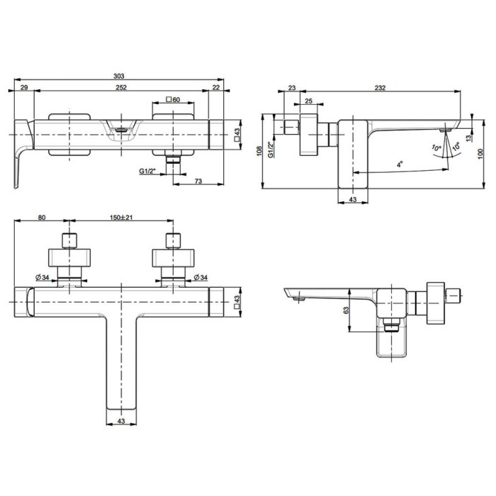 Змішувач для ванни Villeroy&Boch Subway 3.0 TVT112002000K5 чорний матовий