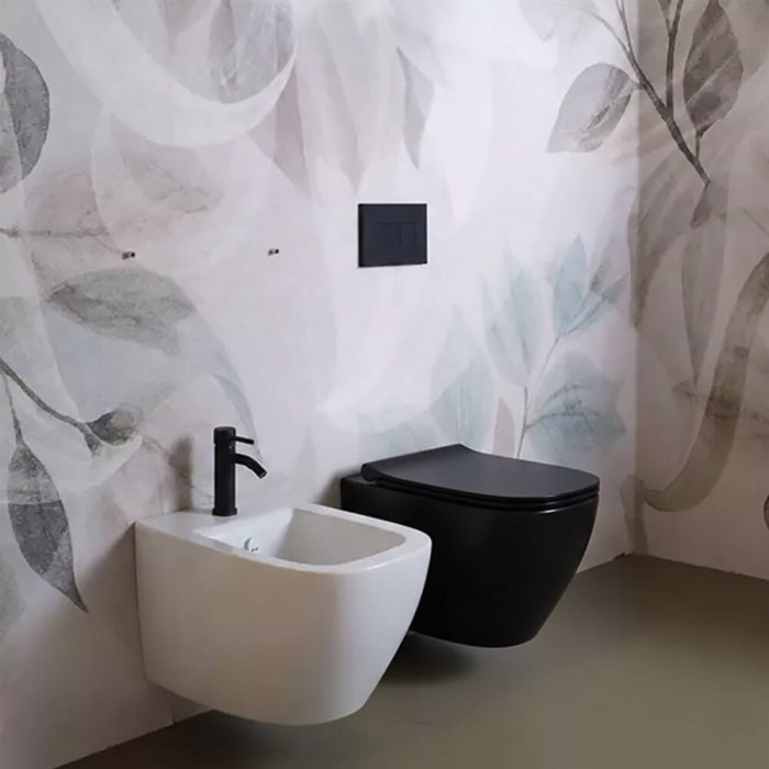Унітаз підвісний Simas Juniper JU18/F85 /JU004 безобідковий із сидінням Soft Close, турбозмив Vertigo, чорний матовий