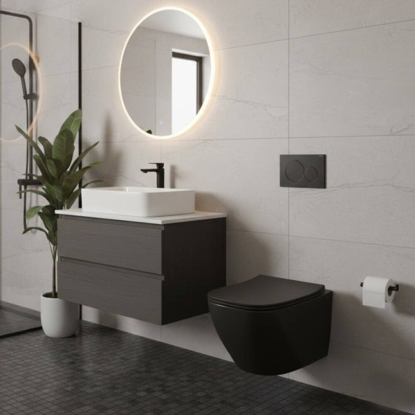 Унітаз підвісний Simas Juniper JU18/F85 /JU004 безобідковий із сидінням Soft Close, турбозмив Vertigo, чорний матовий
