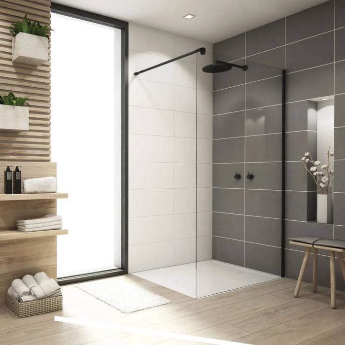 Душова стінка Ronal Easy BlackLine Walk-in STR4PA61200607 120х200 см профіль чорний матовий, скло прозоре Душова стінка Ronal Easy BlackLine Walk-in STR4PA61200607 120х200 см профіль чорний матовий, скло прозоре