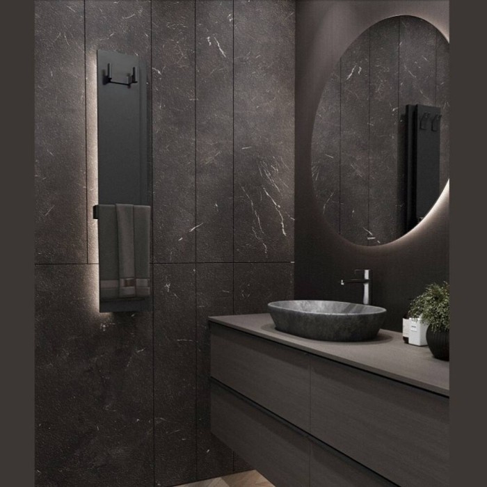 Радіатор електричний Deweit Whole Wall_2.0, з тримачем для рушників та халатів, Led-підсвітка, колір чорний мат