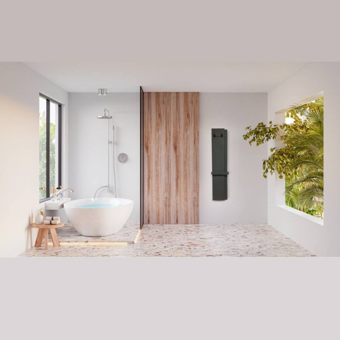 Радіатор електричний Deweit Whole Wall_2.0, з тримачем для рушників та халатів, Led-підсвітка, колір чорний мат