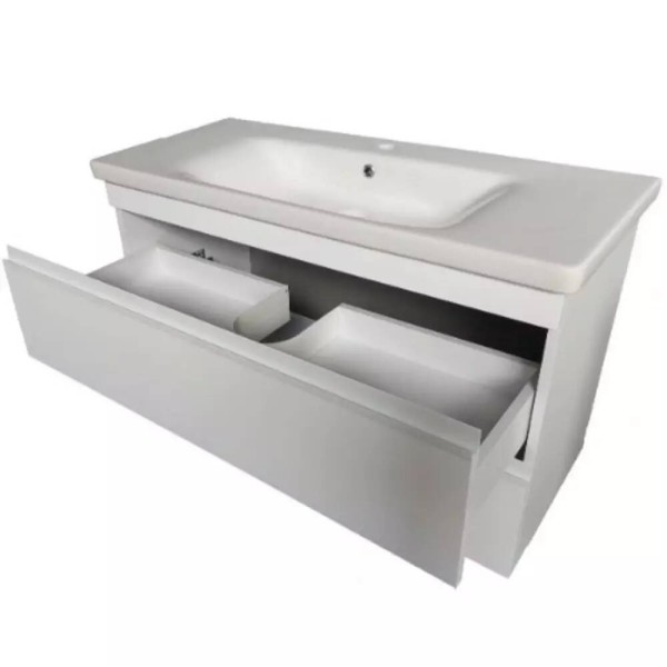 Тумба Devit Frame 753080W 80 см з раковиною та сифоном, біла глянцева