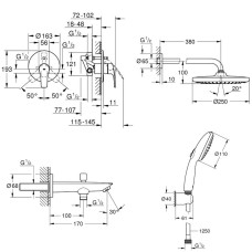 Душова система прихованого монтажу Grohe Eurosmart UA26415SC11 3 споживачі, хром
