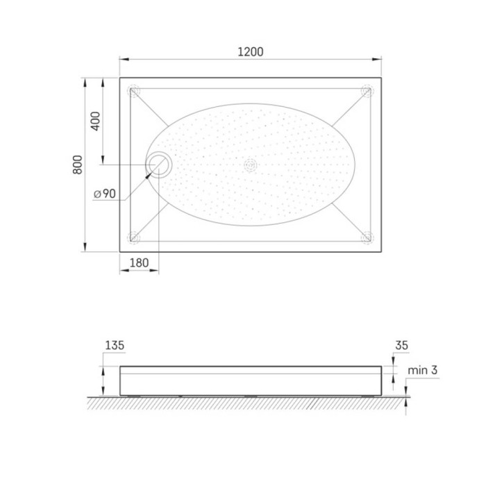 Душовий піддон зі штучного каменю Paa ART KDPART80X120/00 80х120см прямокутний білий глянець