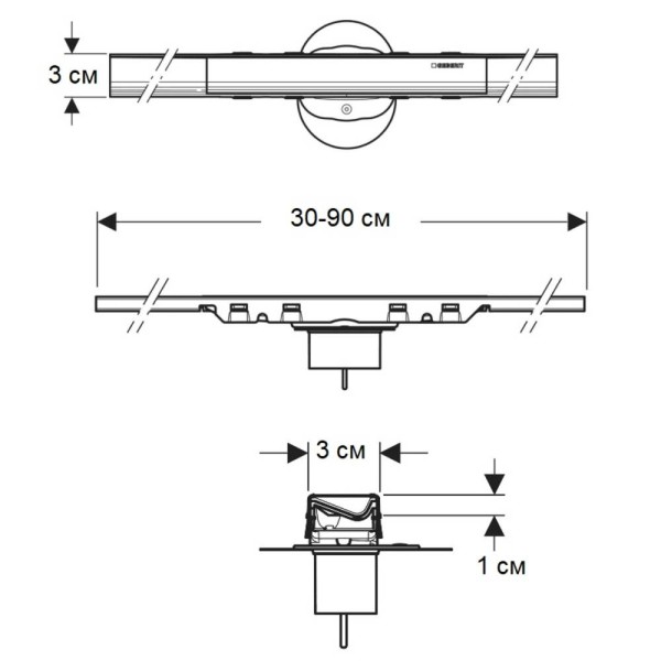 Решітка для душового каналу Geberit CleanLine50 154.446.QC.2 чорний хром матовий 30-90 см
