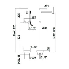 Змішувач для ванни Paffoni Light LIG 032 NO підлоговий з душовим набором, чорний матовий