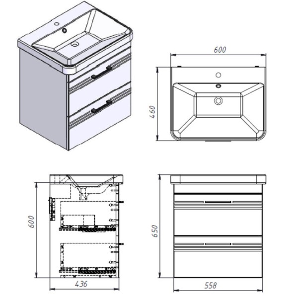 Тумба Devit Urbanis 454060BE 60 см з раковиною та чорними ручками, бежева