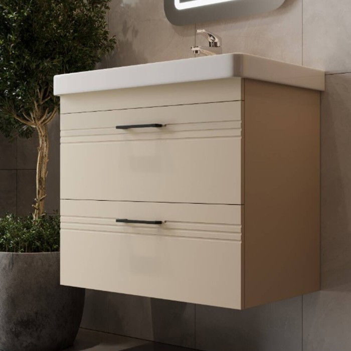 Тумба Devit Urbanis 454060BE 60 см з раковиною та чорними ручками, бежева