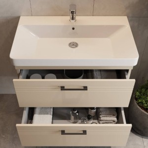 Тумба Devit Urbanis 454060BE 60 см з раковиною та чорними ручками, бежева