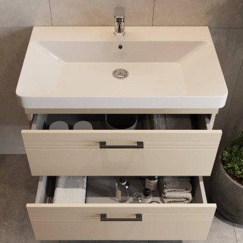 Тумба Devit Urbanis 454060BE 60 см з раковиною та чорними ручками, бежева
