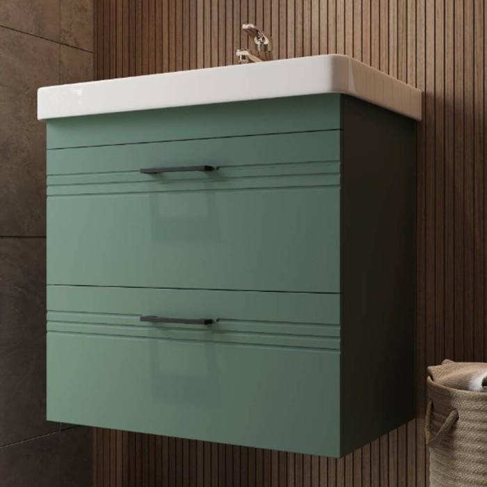 Тумба Devit Urbanis 454060E 60 см з раковиною та чорними ручками, смарагдова