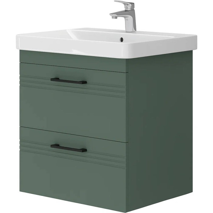 Тумба Devit Urbanis 454060E 60 см з раковиною та чорними ручками, смарагдова
