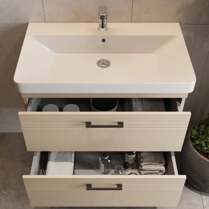 Тумба Devit Urbanis 454080BE 80 см з раковиною та чорними ручками, бежева