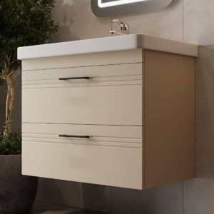 Тумба Devit Urbanis 454080BE 80 см з раковиною та чорними ручками, бежева