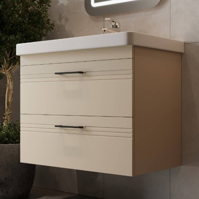 Тумба Devit Urbanis 454080BE 80 см з раковиною та чорними ручками, бежева