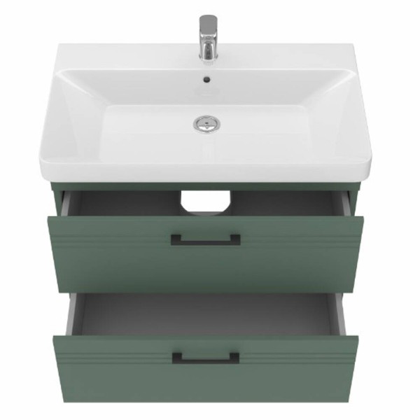 Тумба Devit Urbanis 454080E 80 см з раковиною та чорними ручками, смарагдова