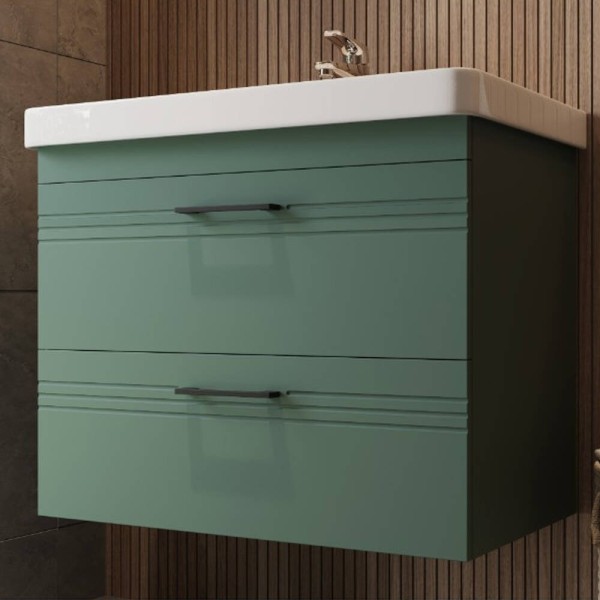 Тумба Devit Urbanis 454080E 80 см з раковиною та чорними ручками, смарагдова