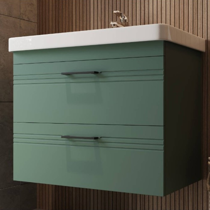 Тумба Devit Urbanis 454080E 80 см з раковиною та чорними ручками, смарагдова