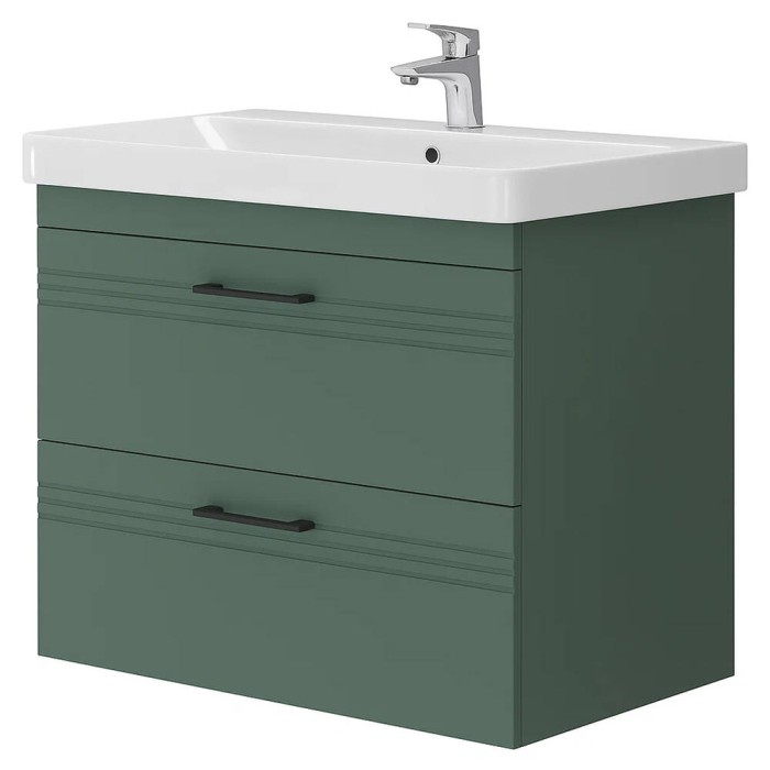 Тумба Devit Urbanis 454080E 80 см з раковиною та чорними ручками, смарагдова