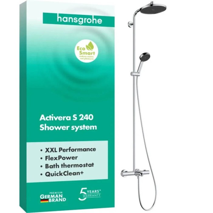 Душова система Hansgrohe Activera S 240 1jet EcoSmart 28871000, з термостатом Ecostat Fine, хром