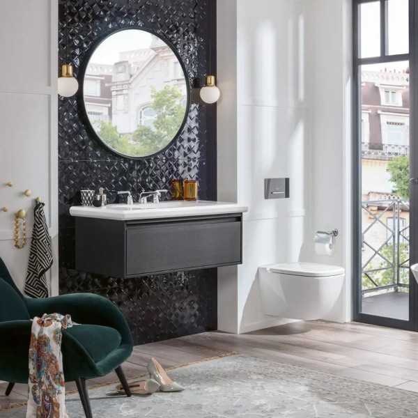Клавіша змиву Villeroy & Boch ViConnect M300 922160RB чорне скло/хром